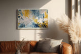 Paul Sinus Wandbild 120x80cm Abstrakte Struktur Kunst in Blau Weiß und Gold Moderne Textur Malerei für Wohnzimmer Büro und Flur