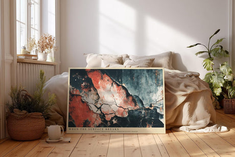 Paul Sinus Wandbild 120x80cm Abstrakte Struktur mit Rissen Ausdrucksstarke Kunst in Rot Blau und Naturtoenen Modernes Kunstbild fuer stilvolle Raeume