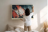 Paul Sinus Wandbild 120x80cm Abstrakte Struktur mit Rissen Ausdrucksstarke Kunst in Rot Blau und Naturtoenen Modernes Kunstbild fuer stilvolle Raeume