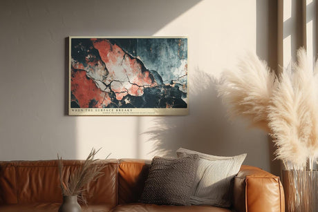Paul Sinus Wandbild 120x80cm Abstrakte Struktur mit Rissen Ausdrucksstarke Kunst in Rot Blau und Naturtoenen Modernes Kunstbild fuer stilvolle Raeume