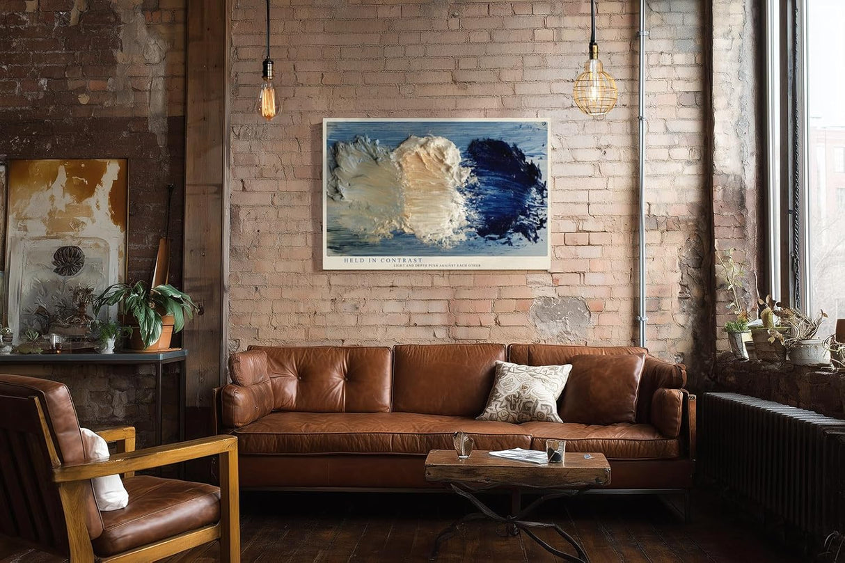 Paul Sinus Wandbild 120x80cm abstrakte Strukturmalerei blau weiss moderne Kunst Kontrastdesign Wanddekoration fuer Wohnzimmer Büro