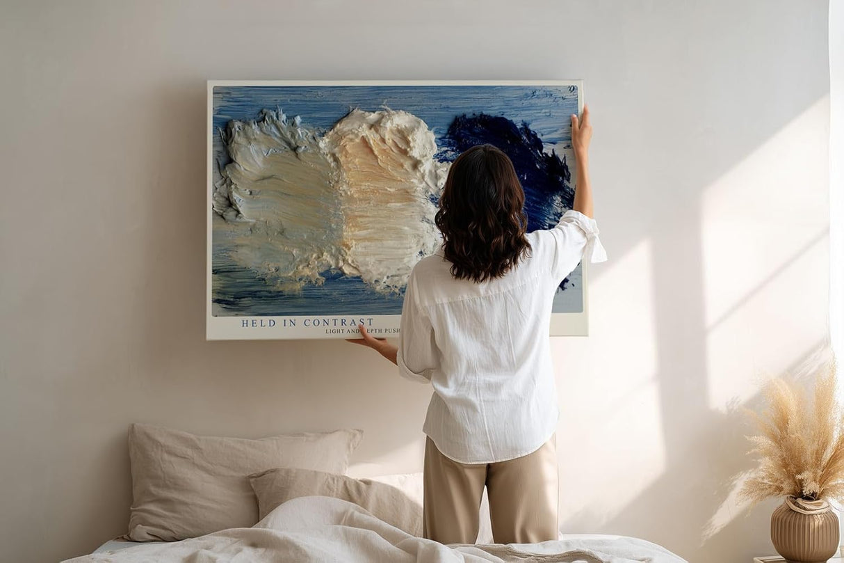 Paul Sinus Wandbild 120x80cm abstrakte Strukturmalerei blau weiss moderne Kunst Kontrastdesign Wanddekoration fuer Wohnzimmer Büro