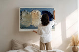 Paul Sinus Wandbild 120x80cm abstrakte Strukturmalerei blau weiss moderne Kunst Kontrastdesign Wanddekoration fuer Wohnzimmer Büro