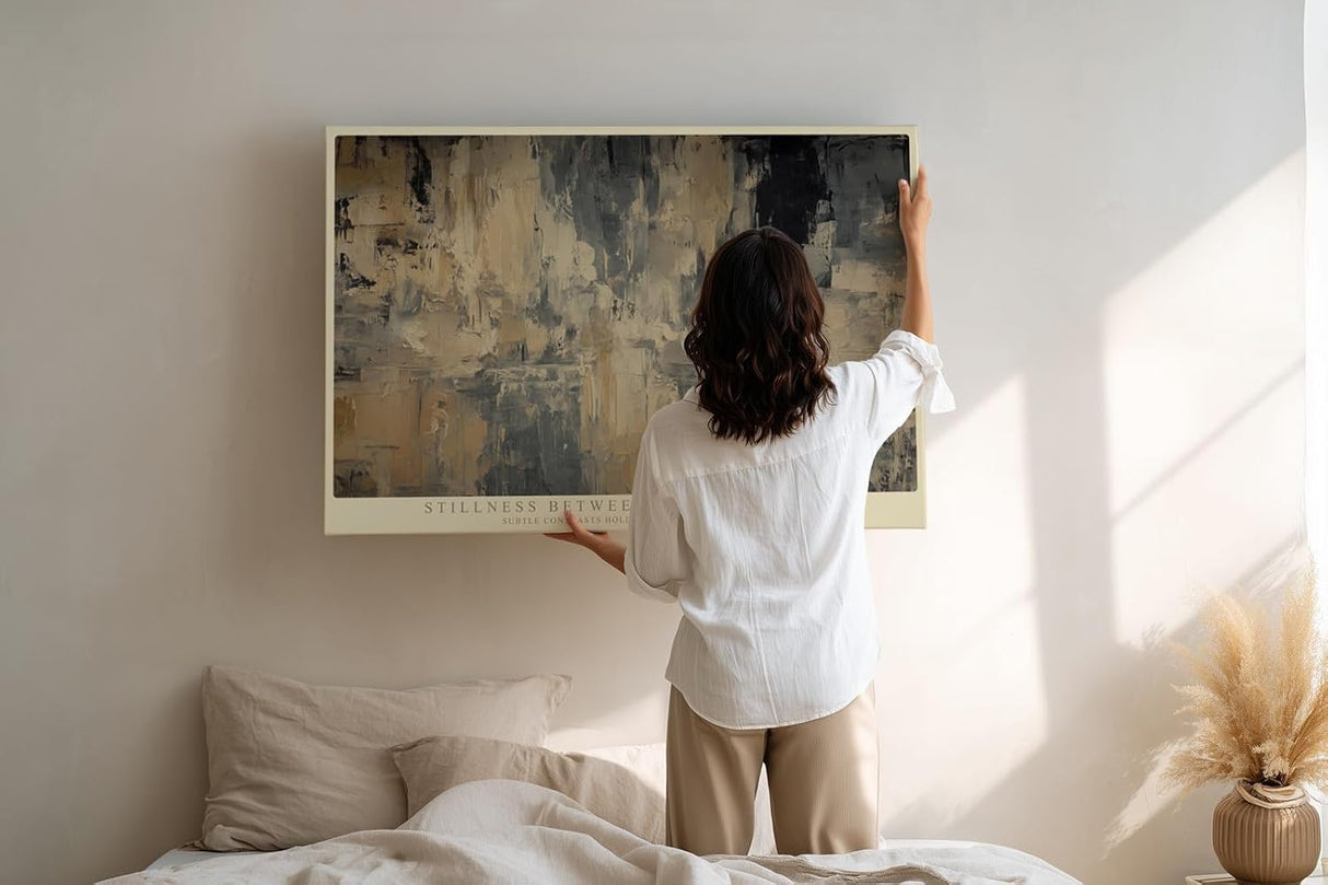Paul Sinus Wandbild 120x80cm Abstrakte Strukturmalerei in Beige Grau und Schwarz Modernes Kunstbild fuer minimalistische Wohnräume