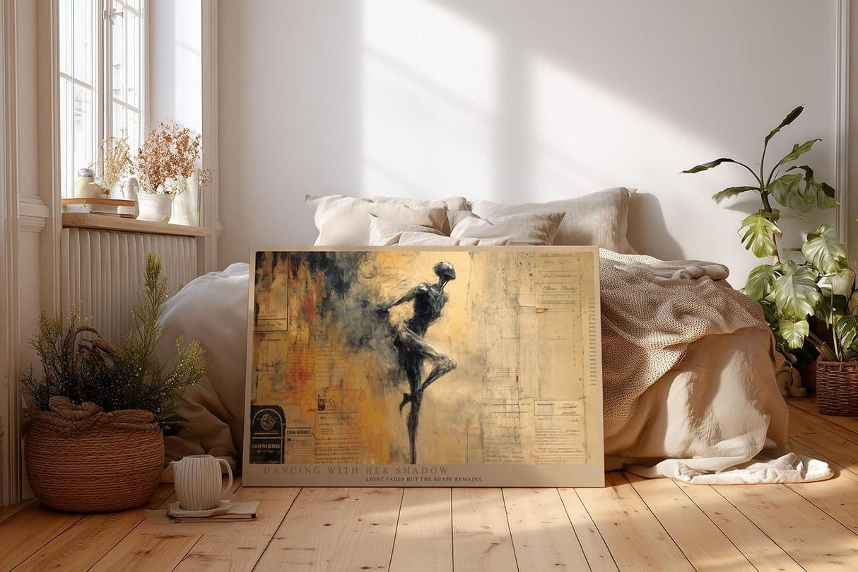 Paul Sinus Wandbild 120x80cm Abstrakte Taenzerin in Bewegung Kunstvolle Figur Collage in Beige Gold Moderne Wanddekoration