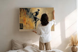 Paul Sinus Wandbild 120x80cm Abstrakte Taenzerin in Bewegung Kunstvolle Figur Collage in Beige Gold Moderne Wanddekoration