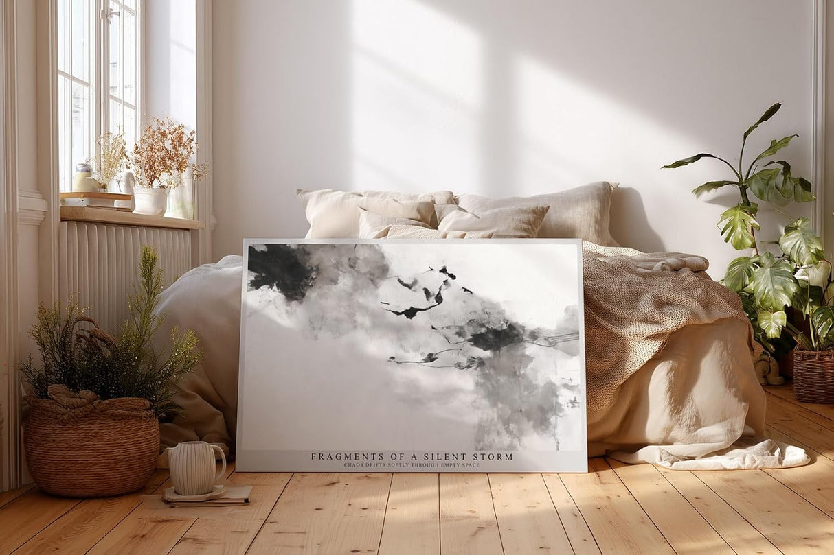Paul Sinus Wandbild 120x80cm abstrakte Tusche Kunst schwarz weiss modern minimalistisch Kunstdruck grosses Kunstbild elegante Wanddekoration fuer Wohnzimmer Büro Flur