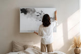 Paul Sinus Wandbild 120x80cm abstrakte Tusche Kunst schwarz weiss modern minimalistisch Kunstdruck grosses Kunstbild elegante Wanddekoration fuer Wohnzimmer Büro Flur