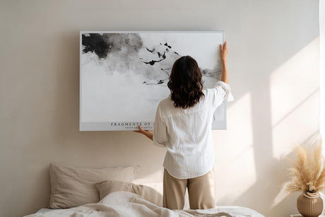 Paul Sinus Wandbild 120x80cm abstrakte Tusche Kunst schwarz weiss modern minimalistisch Kunstdruck grosses Kunstbild elegante Wanddekoration fuer Wohnzimmer Büro Flur
