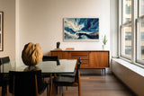 Paul Sinus Wandbild 120x80cm Abstrakte Wasserbewegung in Blau Weiss und Gold Moderne Kunst Wanddekoration Wohnzimmer