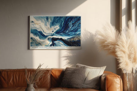 Paul Sinus Wandbild 120x80cm Abstrakte Wasserbewegung in Blau Weiss und Gold Moderne Kunst Wanddekoration Wohnzimmer