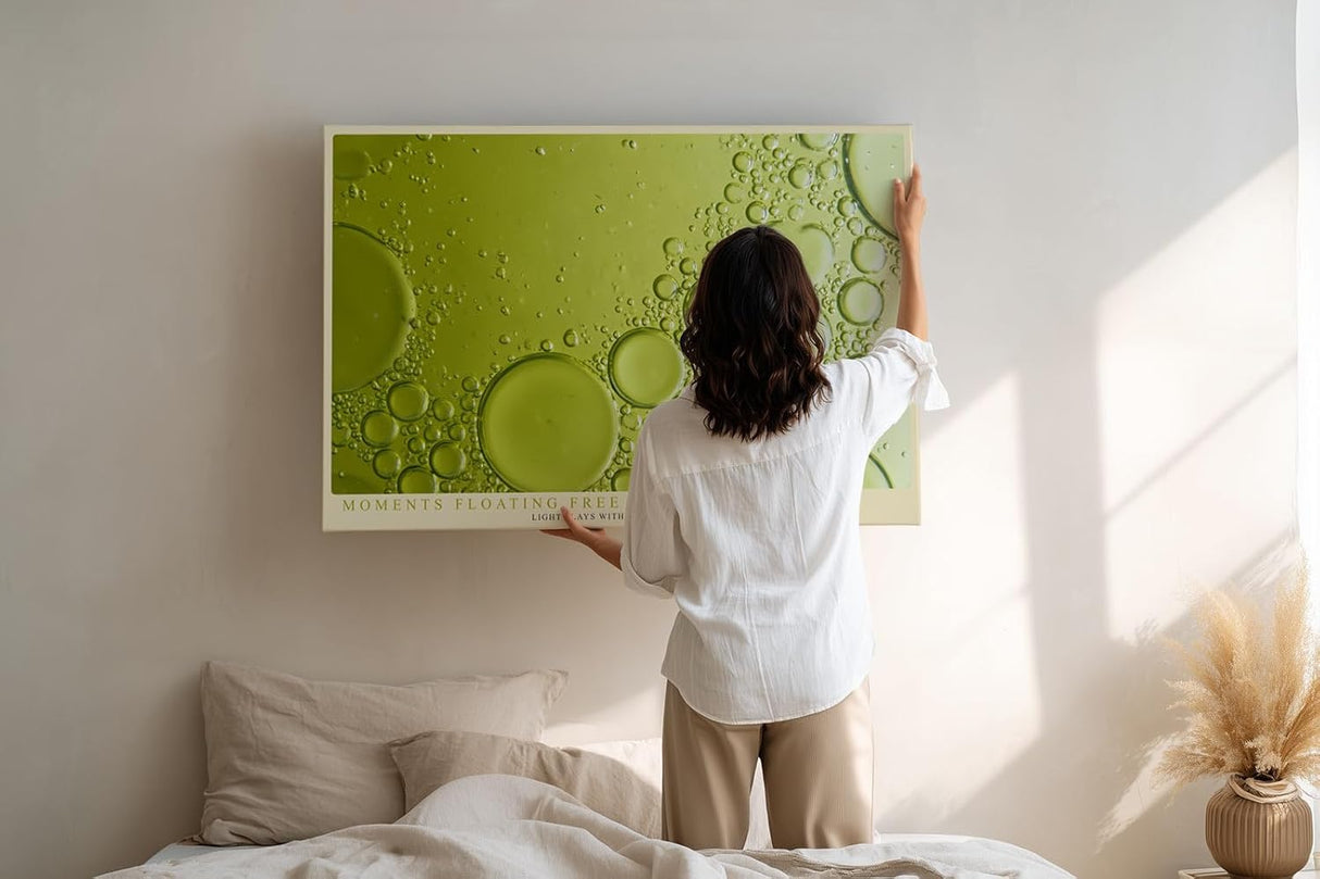 Paul Sinus Wandbild 120x80cm abstrakte Wasserblasen gruen Makrofotografie moderne Fluid Struktur Kunstbild stilvolle Wanddekoration fuer Wohnzimmer Büro