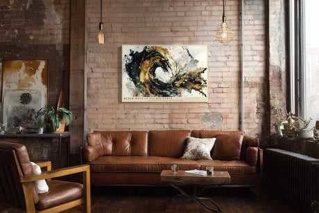 Paul Sinus Wandbild 120x80cm Abstrakte Welle Gold Schwarz moderne Kunst Wanddekoration Wohnzimmer Büro Schlafzimmer