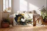 Paul Sinus Wandbild 120x80cm Abstrakte Welle Gold Schwarz moderne Kunst Wanddekoration Wohnzimmer Büro Schlafzimmer
