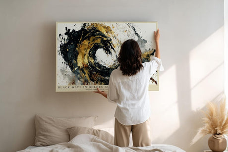 Paul Sinus Wandbild 120x80cm Abstrakte Welle Gold Schwarz moderne Kunst Wanddekoration Wohnzimmer Büro Schlafzimmer