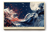 Paul Sinus Wandbild 120x80cm Abstrakte Welle unter Mond Japanisch inspirierte Meereskunst in Blau Rot fuer Wohnzimmer Schlafzimmer und Büro