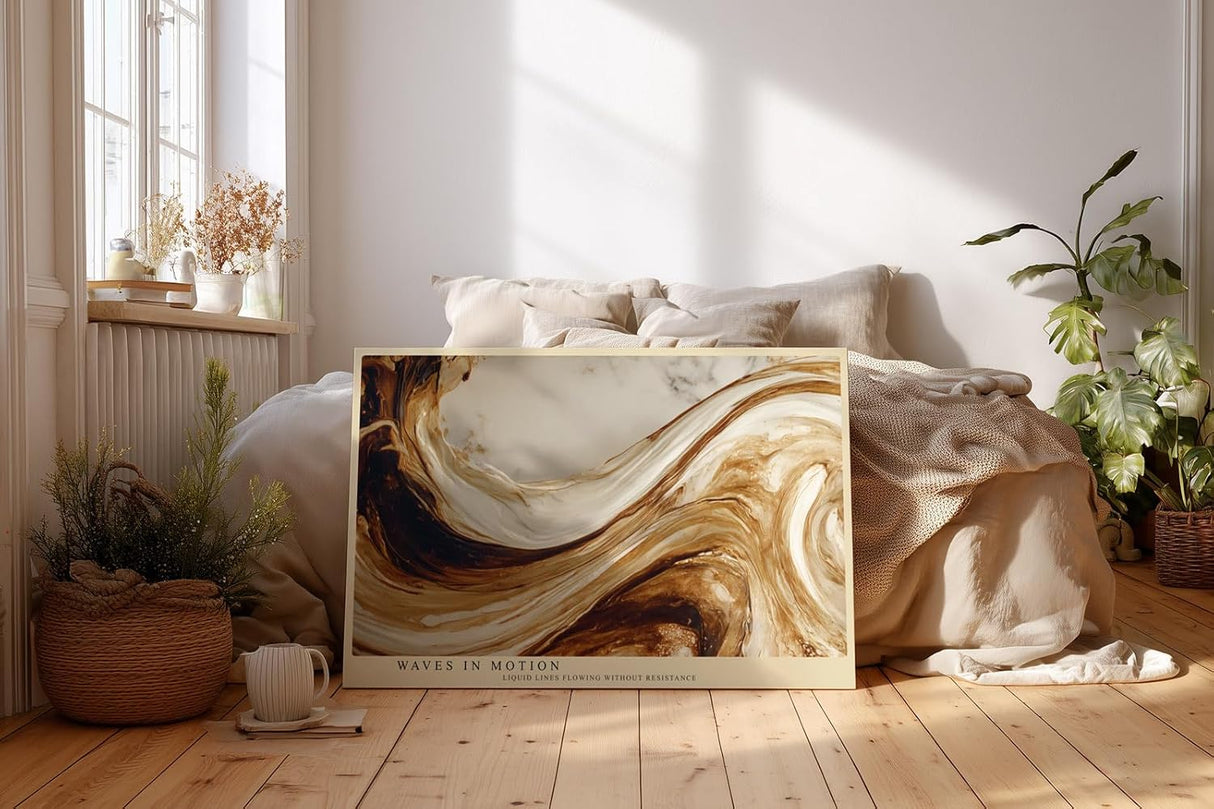 Paul Sinus Wandbild 120x80cm abstrakte Wellen Kunst modern beige braun fliessende Formen Kunstdruck grosses Wandbild 120x80cm elegante Wanddekoration fuer Wohnzimmer Büro