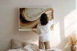 Paul Sinus Wandbild 120x80cm abstrakte Wellen Kunst modern beige braun fliessende Formen Kunstdruck grosses Wandbild 120x80cm elegante Wanddekoration fuer Wohnzimmer Büro