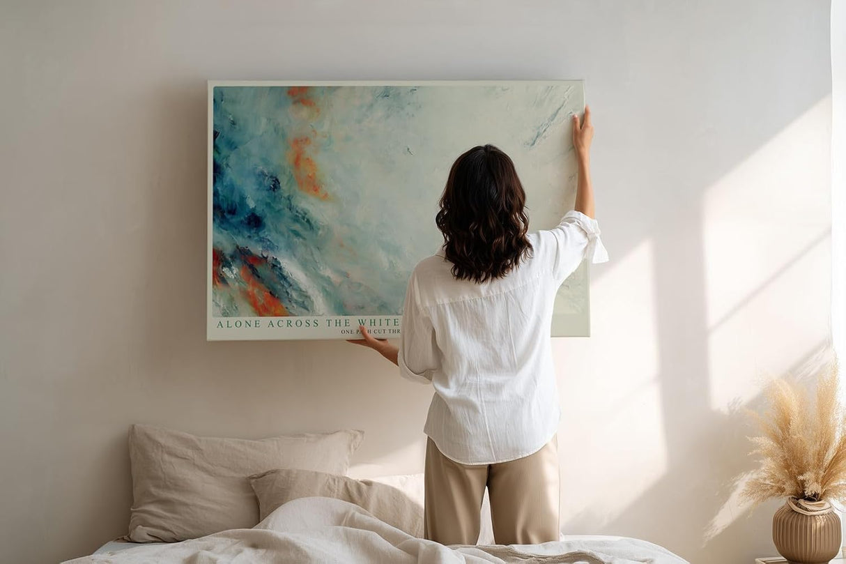 Paul Sinus Wandbild 120x80cm abstrakte Winterlandschaft minimalistische Naturkunst weiss blau modernes Kunstbild stilvolle Wanddekoration fuer Wohnzimmer Büro Flur