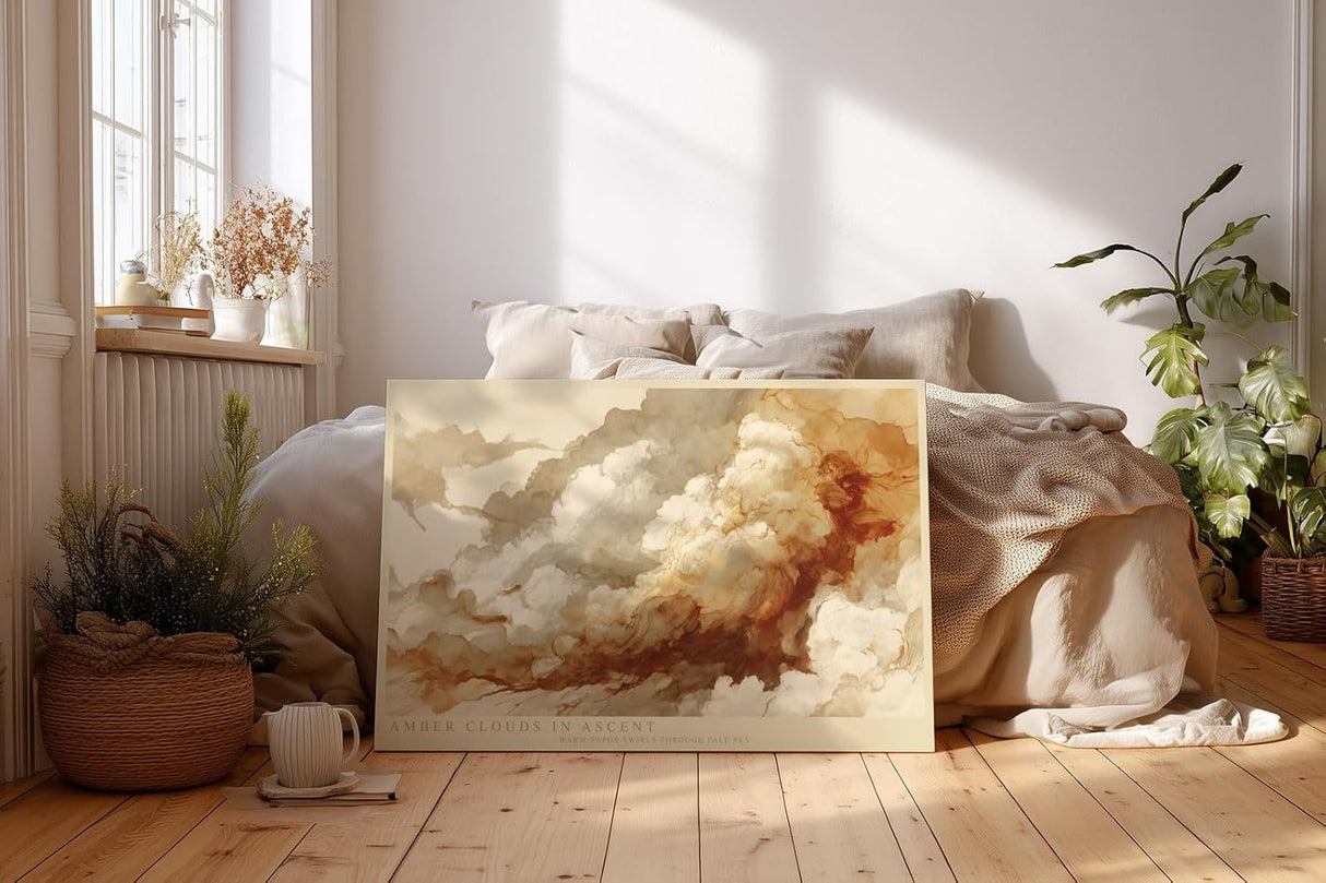Paul Sinus Wandbild 120x80cm Abstrakte Wolken in Amber Tönen Moderne Kunst mit Luftigen Formen für Wohnzimmer Schlafzimmer