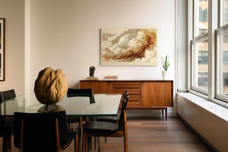 Paul Sinus Wandbild 120x80cm Abstrakte Wolken in Amber Tönen Moderne Kunst mit Luftigen Formen für Wohnzimmer Schlafzimmer
