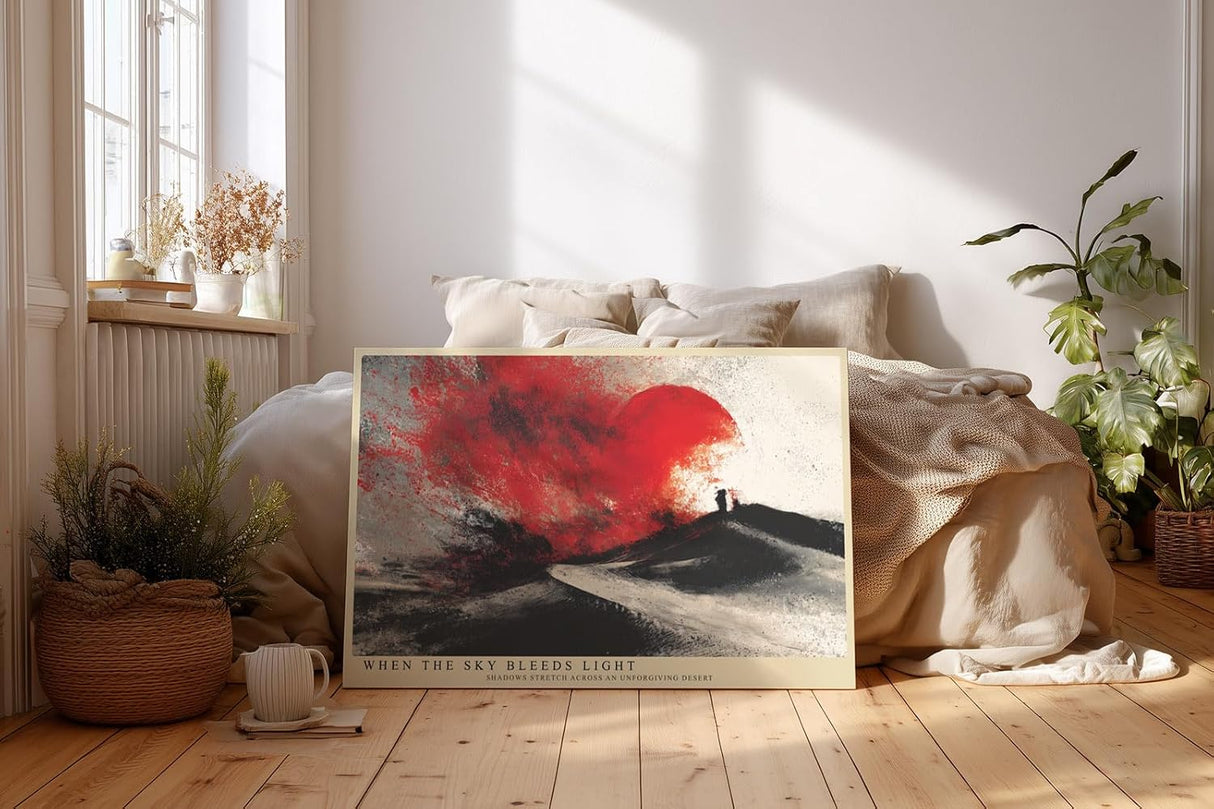 Paul Sinus Wandbild 120x80cm Abstrakte Wueste roter Himmel moderne Landschaft Kunst Wanddekoration minimalistische Natur Szene