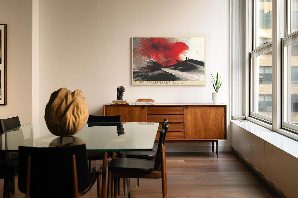 Paul Sinus Wandbild 120x80cm Abstrakte Wueste roter Himmel moderne Landschaft Kunst Wanddekoration minimalistische Natur Szene