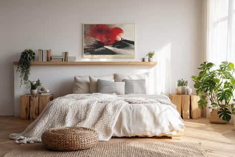 Paul Sinus Wandbild 120x80cm Abstrakte Wueste roter Himmel moderne Landschaft Kunst Wanddekoration minimalistische Natur Szene