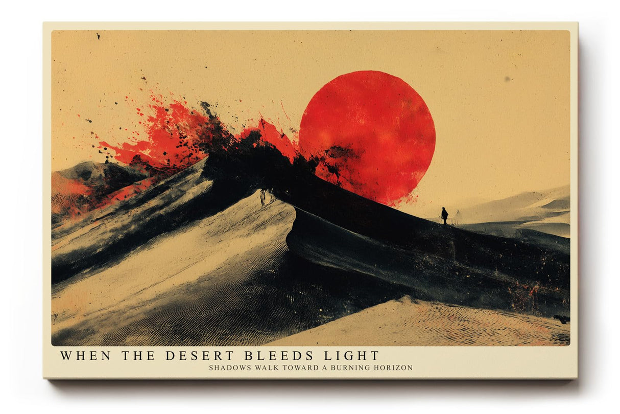 Paul Sinus Wandbild 120x80cm Abstrakte Wuestenlandschaft mit roter Sonne Moderne Kunst in Schwarz Rot und Beige