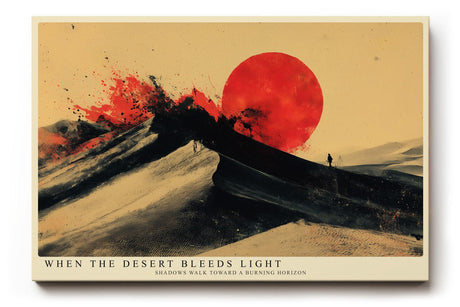 Paul Sinus Wandbild 120x80cm Abstrakte Wuestenlandschaft mit roter Sonne Moderne Kunst in Schwarz Rot und Beige
