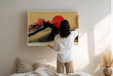 Paul Sinus Wandbild 120x80cm Abstrakte Wuestenlandschaft mit roter Sonne Moderne Kunst in Schwarz Rot und Beige