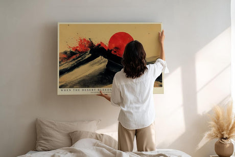 Paul Sinus Wandbild 120x80cm Abstrakte Wuestenlandschaft mit roter Sonne Moderne Kunst in Schwarz Rot und Beige