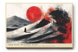 Paul Sinus Wandbild 120x80cm Abstrakte Wuestenszene mit roter Sonne und Silhouetten Moderne Kunst in Schwarz Weiss und Rot