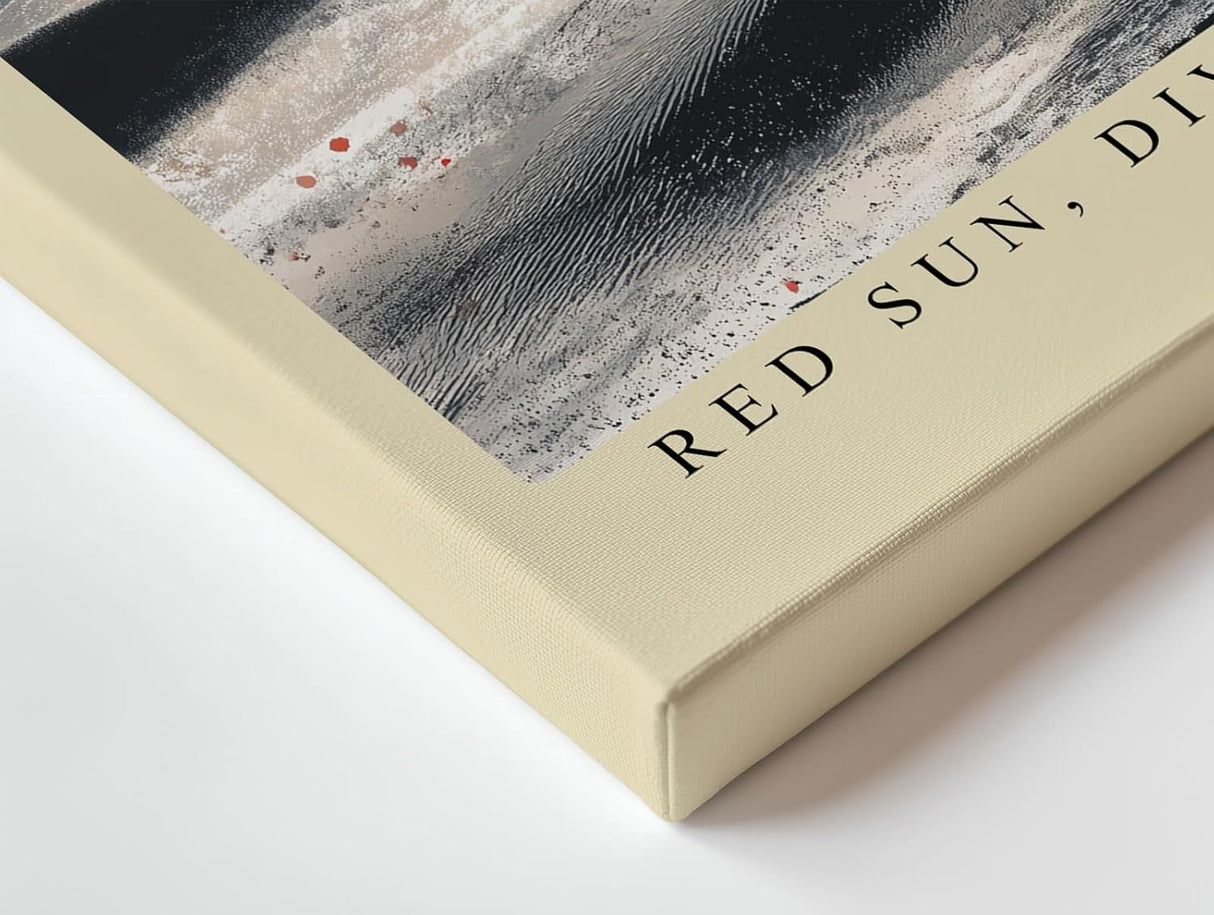 Paul Sinus Wandbild 120x80cm Abstrakte Wuestenszene mit roter Sonne und Silhouetten Moderne Kunst in Schwarz Weiss und Rot
