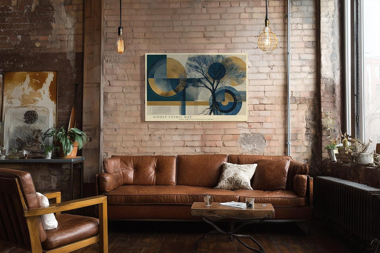 Paul Sinus Wandbild 120x80cm abstrakter Baum geometrische Kunst blau gold modernes Design Wanddekoration fuer Wohnzimmer Büro