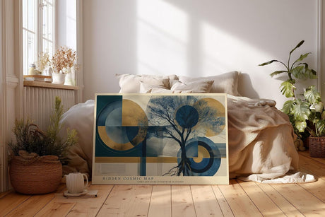 Paul Sinus Wandbild 120x80cm abstrakter Baum geometrische Kunst blau gold modernes Design Wanddekoration fuer Wohnzimmer Büro