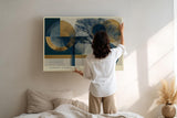 Paul Sinus Wandbild 120x80cm abstrakter Baum geometrische Kunst blau gold modernes Design Wanddekoration fuer Wohnzimmer Büro