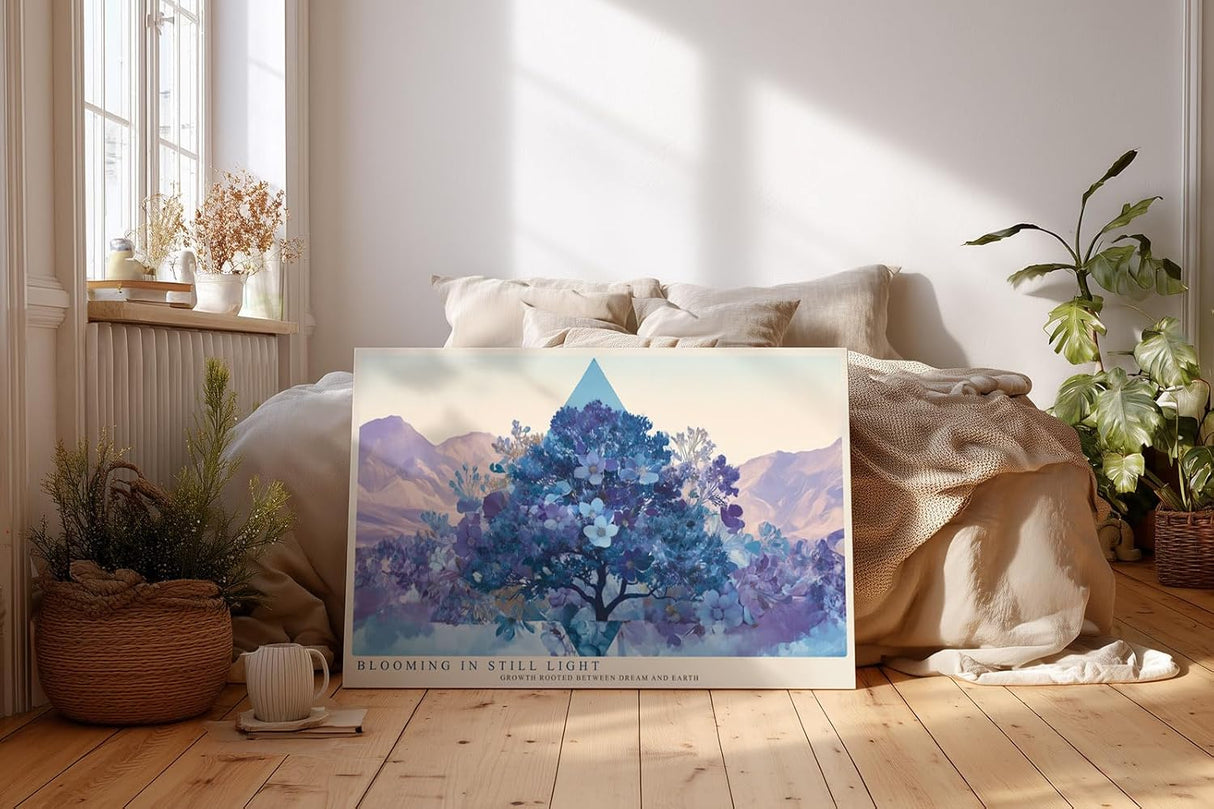Paul Sinus Wandbild 120x80cm abstrakter Baum mit Blumen moderne Naturkunst in Blau und Pastell stilvolle Wanddekoration fuer Wohnzimmer Flur