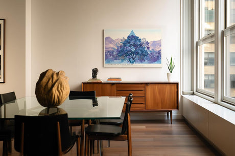 Paul Sinus Wandbild 120x80cm abstrakter Baum mit Blumen moderne Naturkunst in Blau und Pastell stilvolle Wanddekoration fuer Wohnzimmer Flur