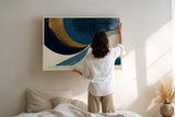 Paul Sinus Wandbild 120x80cm abstrakter Baum moderne Landschaft Kunst blau gold grafisches Design stilvolle Wanddekoration fuer Wohnzimmer Büro