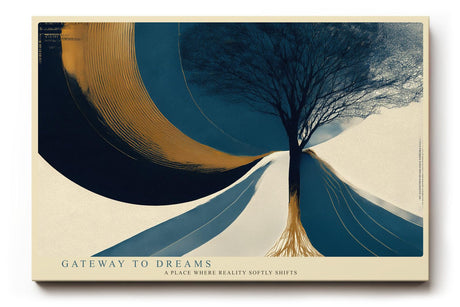 Paul Sinus Wandbild 120x80cm abstrakter Baum moderne Landschaft Kunst blau gold grafisches Design stilvolle Wanddekoration fuer Wohnzimmer Büro