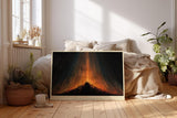 Paul Sinus Wandbild 120x80cm abstrakter Berg mit Lichtstrahlen moderne Energie Kunst in orange und schwarz dynamisches Kunstbild für Wohnzimmer Büro Atelier