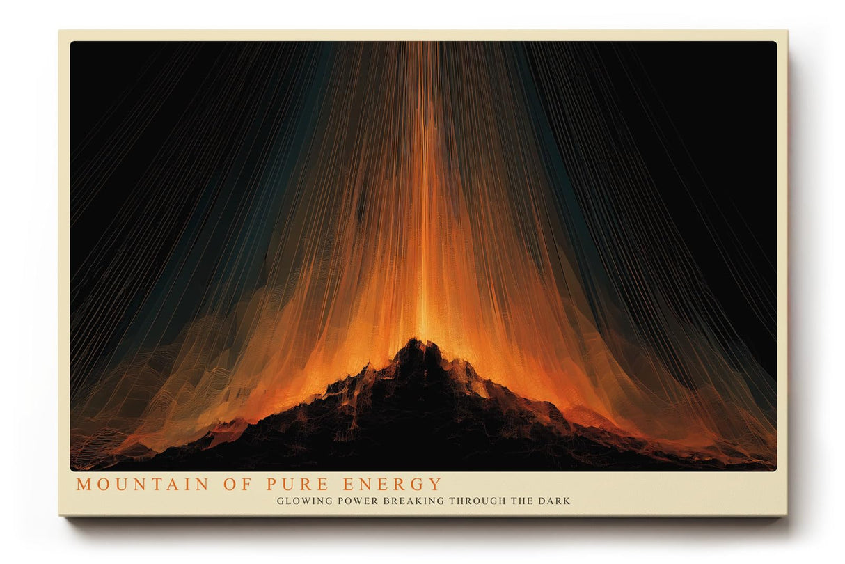 Paul Sinus Wandbild 120x80cm abstrakter Berg mit Lichtstrahlen moderne Energie Kunst in orange und schwarz dynamisches Kunstbild für Wohnzimmer Büro Atelier