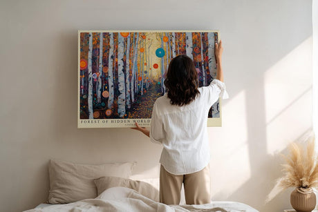 Paul Sinus Wandbild 120x80cm abstrakter Birkenwald bunt modern mystischer Wald Kunstdruck grosses Wandbild 120x80cm kreative Natur Wanddekoration fuer Wohnzimmer Büro