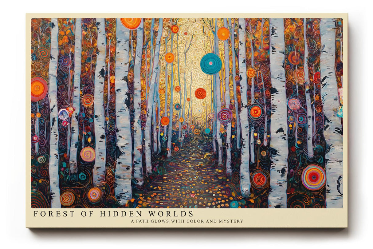 Paul Sinus Wandbild 120x80cm abstrakter Birkenwald bunt modern mystischer Wald Kunstdruck grosses Wandbild 120x80cm kreative Natur Wanddekoration fuer Wohnzimmer Büro
