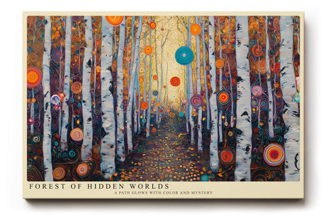 Paul Sinus Wandbild 120x80cm abstrakter Birkenwald bunt modern mystischer Wald Kunstdruck grosses Wandbild 120x80cm kreative Natur Wanddekoration fuer Wohnzimmer Büro