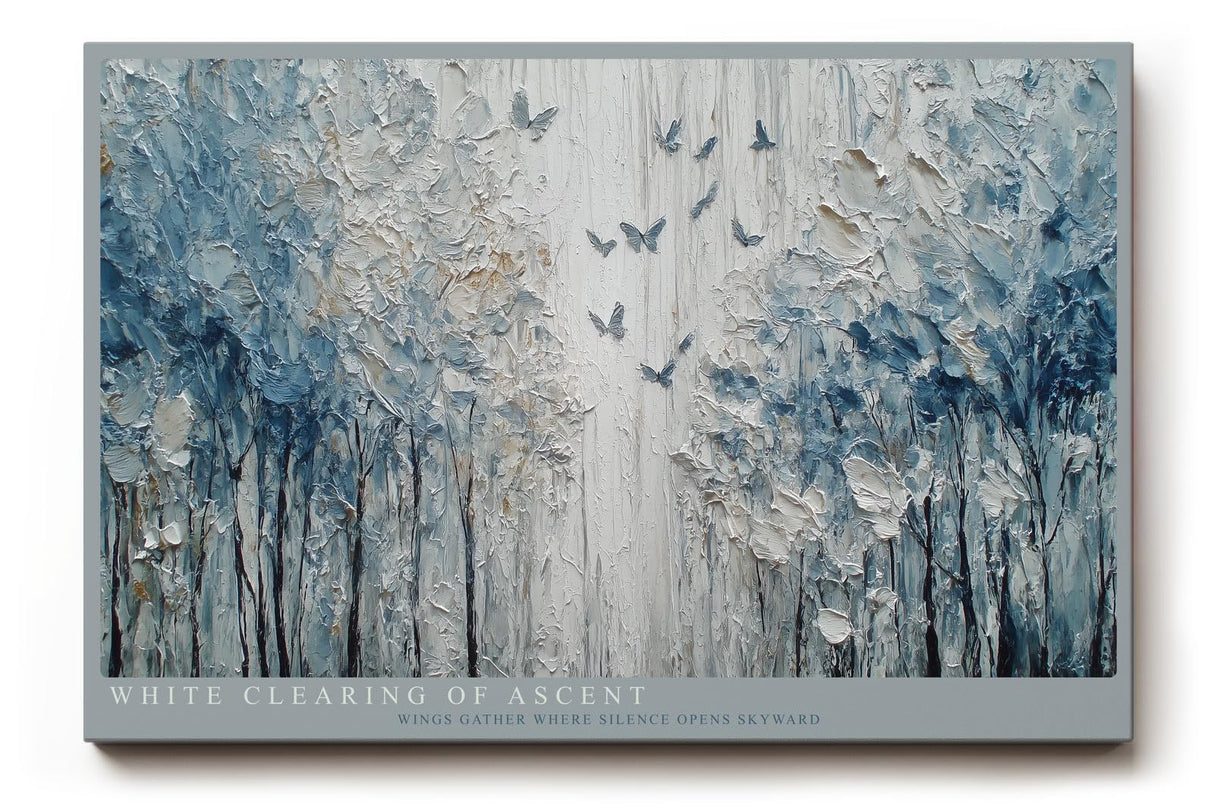 Paul Sinus Wandbild 120x80cm Abstrakter Birkenwald mit Schmetterlingen Strukturkunst in Blau Weiss fuer Wohnzimmer Schlafzimmer und moderne Wohnräume