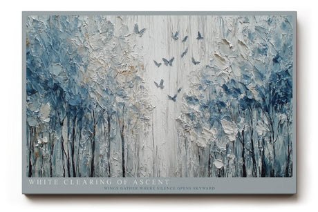 Paul Sinus Wandbild 120x80cm Abstrakter Birkenwald mit Schmetterlingen Strukturkunst in Blau Weiss fuer Wohnzimmer Schlafzimmer und moderne Wohnräume