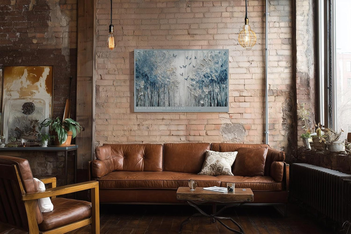 Paul Sinus Wandbild 120x80cm Abstrakter Birkenwald mit Schmetterlingen Strukturkunst in Blau Weiss fuer Wohnzimmer Schlafzimmer und moderne Wohnräume