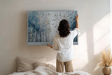 Paul Sinus Wandbild 120x80cm Abstrakter Birkenwald mit Schmetterlingen Strukturkunst in Blau Weiss fuer Wohnzimmer Schlafzimmer und moderne Wohnräume